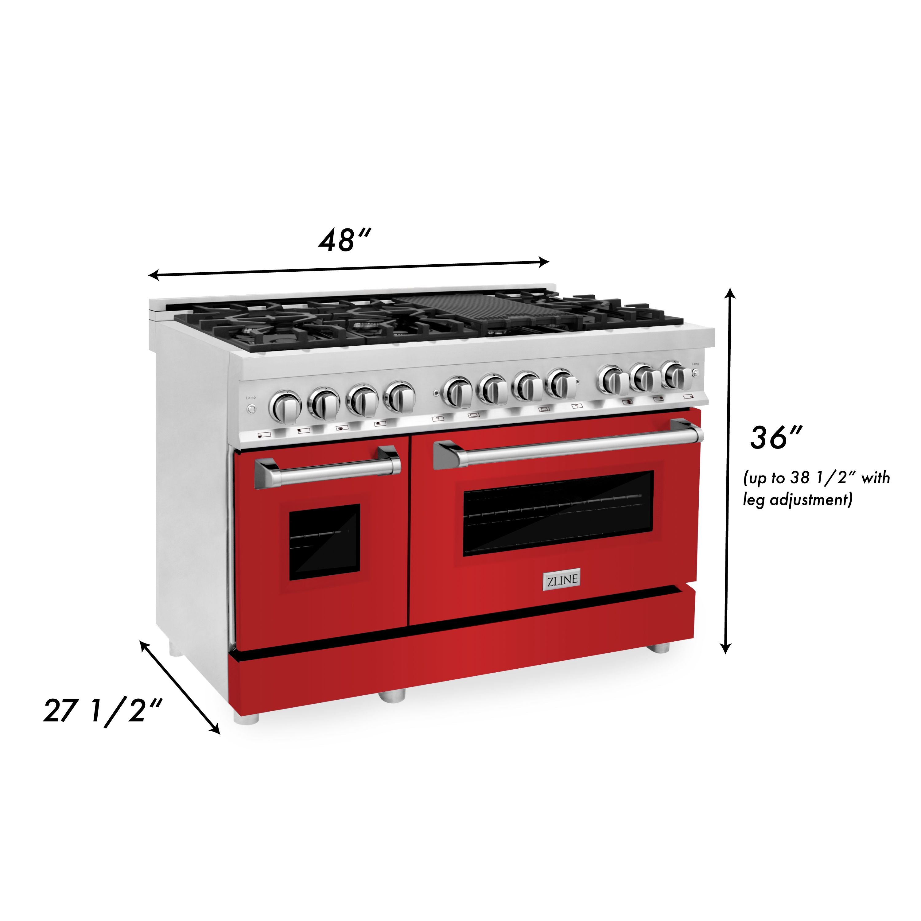 ZLINE 48 in. 6.0 cu. ft. Professional Dual Fuel Range with Gas Burners and Electric Oven in Stainless Steel with Red Matte Door (RA-RM-48)