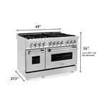 ZLINE Package - 48" Dual Fuel Range, Refrigerator with Water and Ice Dispenser, Range Hood and Dishwasher in Stainless Steel