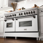 ZLINE 60 in. 7.4 cu. ft. Legacy Dual Fuel Range with 9 Burner Gas Cooktop and Double Electric Convection Ovens in Satin Stainless Steel with White Matte Doors (RAS-WM-60)