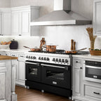 ZLINE 60 in. Legacy Dual Fuel Range, 9 Burner Gas Cooktop, Double Electric Convection Ovens, 7.4 cu. ft., Satin Stainless Steel with Black Matte Doors (RAS-BLM-60)