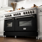ZLINE 60 in. Legacy Dual Fuel Range, 9 Burner Gas Cooktop, Double Electric Convection Ovens, 7.4 cu. ft., Satin Stainless Steel with Black Matte Doors (RAS-BLM-60)