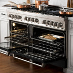 ZLINE 60 in. Legacy Dual Fuel Range, 9 Burner Gas Cooktop, Double Electric Convection Ovens, 7.4 cu. ft., Satin Stainless Steel with Black Matte Doors (RAS-BLM-60)
