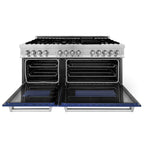 ZLINE 60 in. Legacy Dual Fuel Range, 7.4 cu. ft., 9 Burner Gas Cooktop, Double Electric Convection Ovens, Satin Stainless Steel with Blue Gloss Doors (RAS-BG-60)