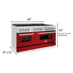 ZLINE 60-Inch Legacy Dual Fuel Range, 9 Gas Burners, 2 Electric Convection Ovens, 7.4 cu. ft., Satin Stainless Steel with Red Gloss Doors (RAS-RG-60)
