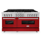 ZLINE 60-Inch Legacy Dual Fuel Range, 9 Gas Burners, 2 Electric Convection Ovens, 7.4 cu. ft., Satin Stainless Steel with Red Gloss Doors (RAS-RG-60)