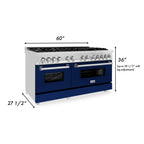 ZLINE 60-Inch Dual Fuel Professional Range with Gas Cooktop and Electric Convection Oven in Stainless Steel with Blue Gloss Door (RA-BG-60)