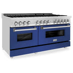 ZLINE 60 in. Dual Fuel Professional Range, 9 Burner Gas Cooktop, Double Electric Convection Ovens, Stainless Steel with Blue Matte Door (RA-BM-60)