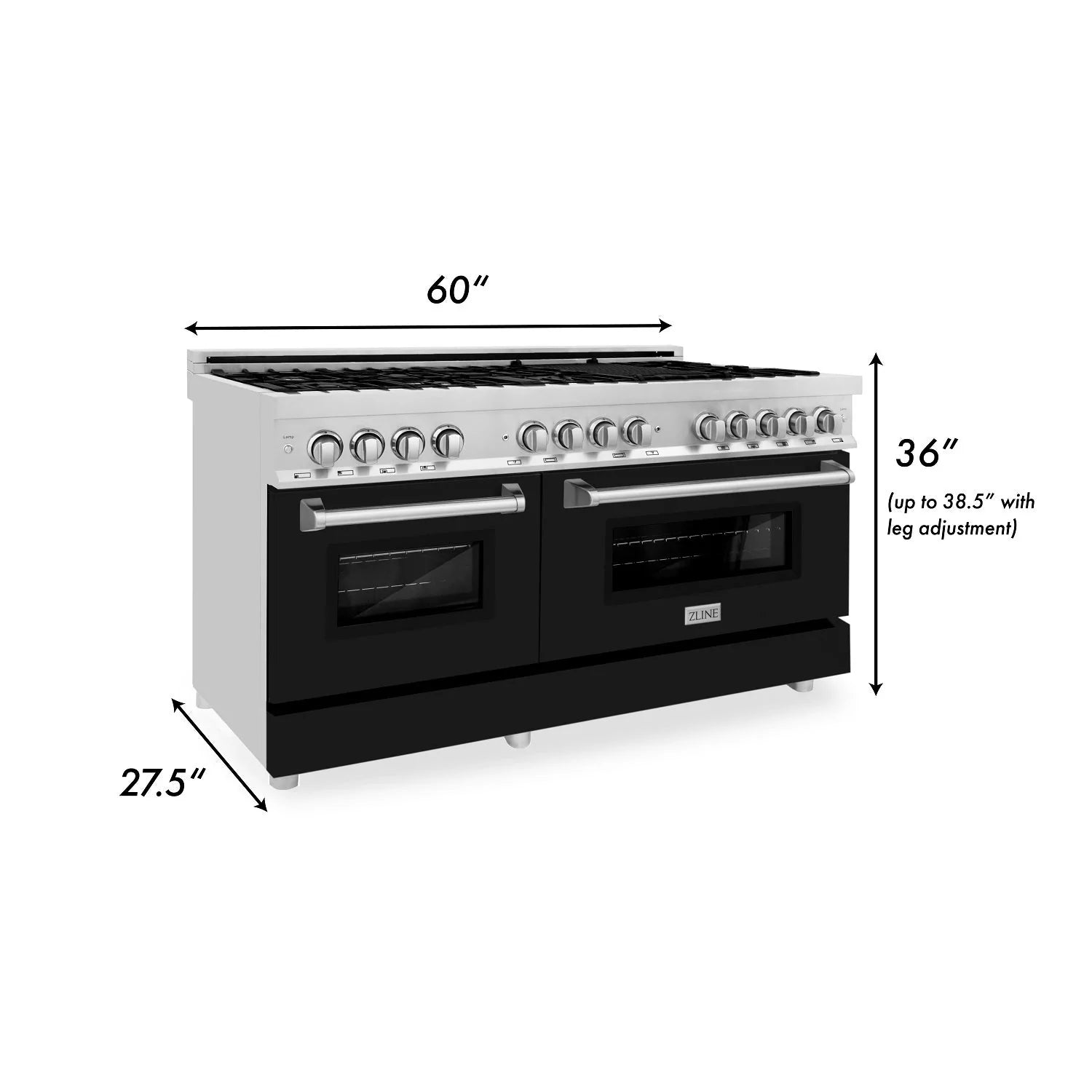 ZLINE 60 in. Dual Fuel Professional Range, 9 Burner Gas Cooktop, Double Electric Convection Ovens, Stainless Steel with Blue Matte Door (RA-BM-60)