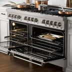 ZLINE 60 in. Legacy Dual Fuel Range, 7.4 cu. ft., 9 Burner Gas Cooktop, 2 Electric Convection Ovens, Stainless Steel with Satin Stainless Steel Doors (RA-SN-60)