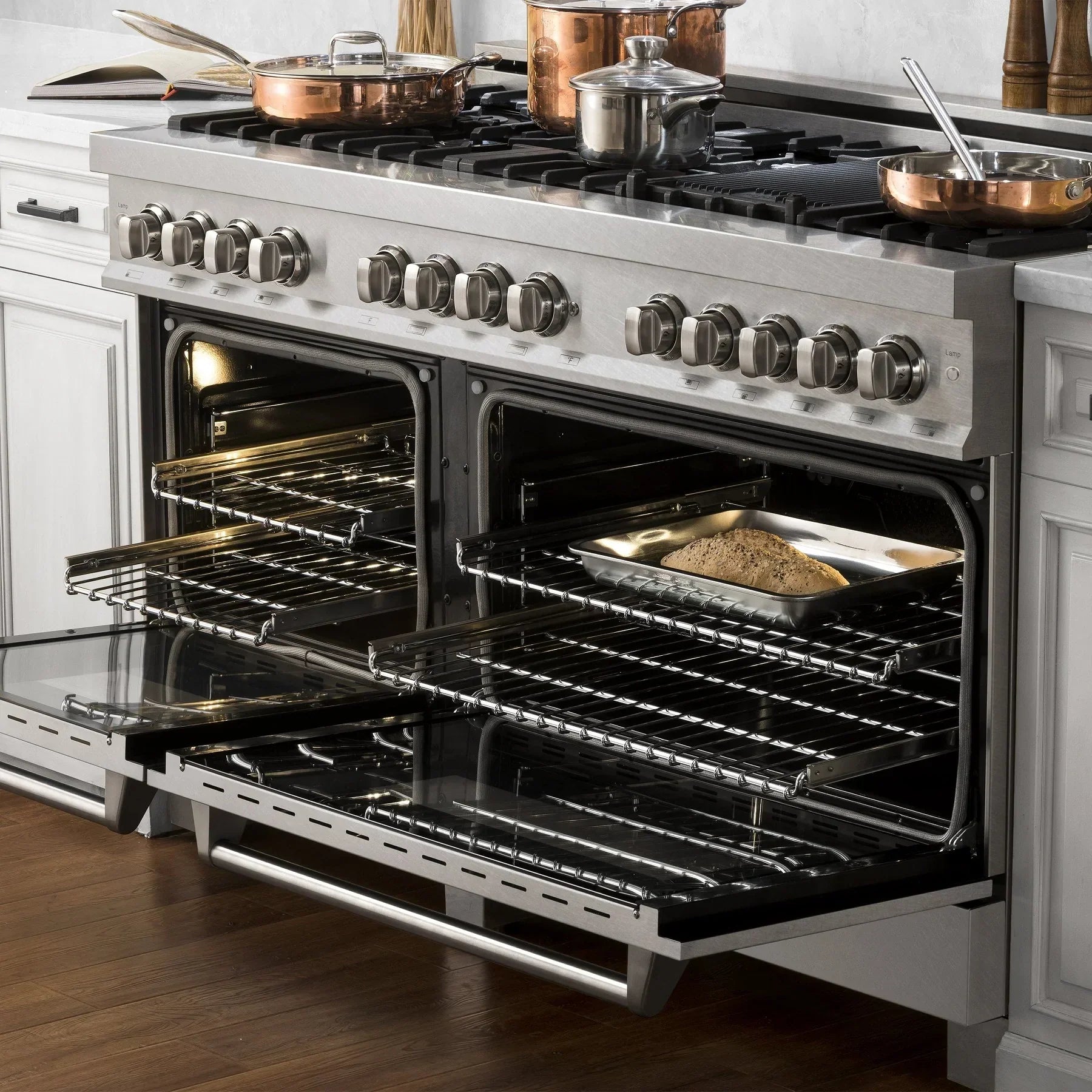 ZLINE 60 in. Legacy Dual Fuel Range, 7.4 cu. ft., 9 Burner Gas Cooktop, 2 Electric Convection Ovens, Stainless Steel with Satin Stainless Steel Doors (RA-SN-60)