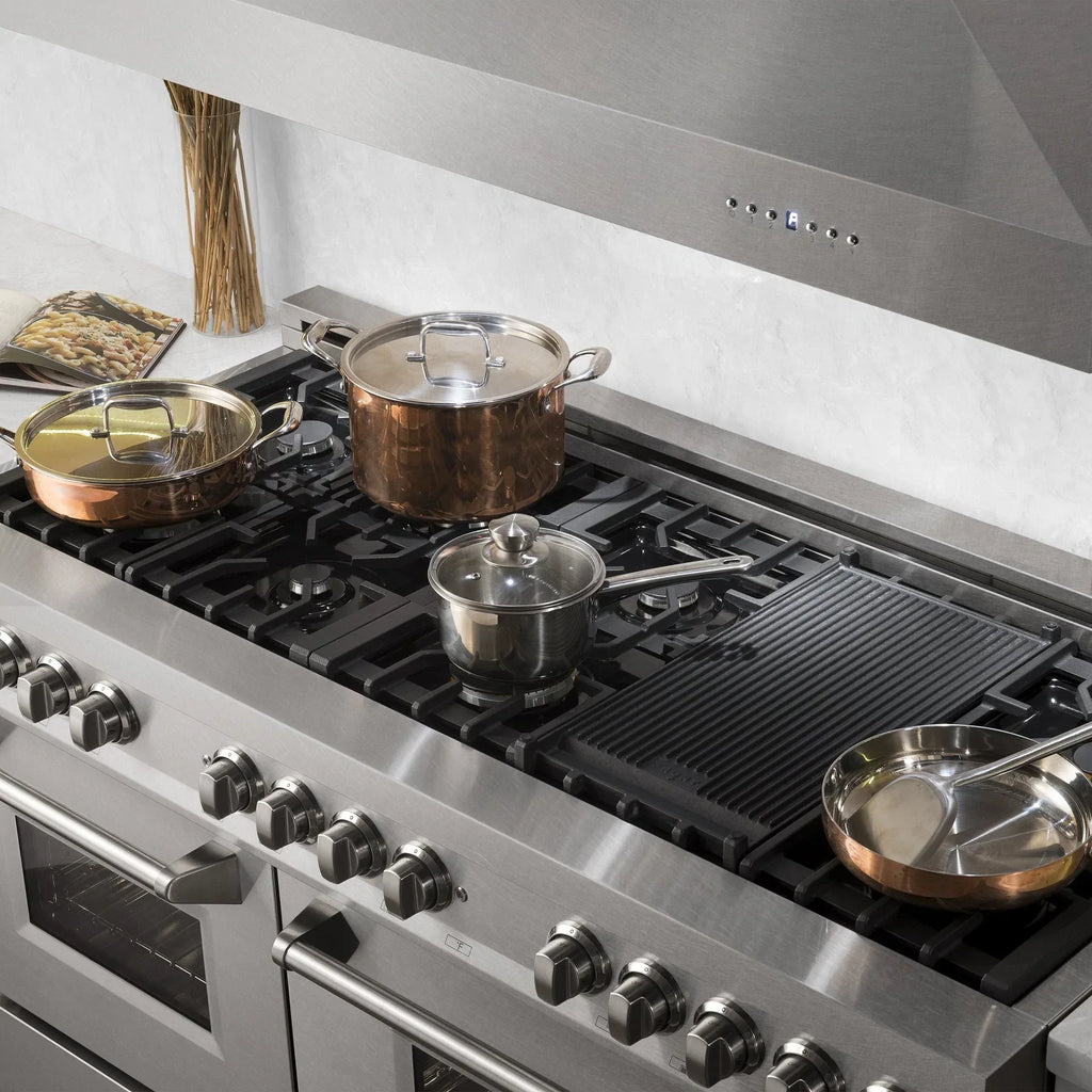ZLINE 60 in. Legacy Dual Fuel Range, 7.4 cu. ft., 9 Burner Gas Cooktop, 2 Electric Convection Ovens, Stainless Steel with Satin Stainless Steel Doors (RA-SN-60)