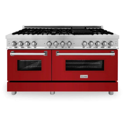 ZLINE 60-Inch Dual Fuel Professional Range, Stainless Steel with Red Gloss Door (RA-RG-60)