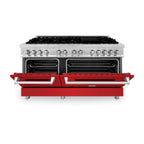 ZLINE 60 in. Dual Fuel Range with Gas Cooktop and Electric Ovens in Stainless Steel with Red Matte Doors (RA-RM-60)