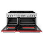 ZLINE 60 in. Dual Fuel Range with Gas Cooktop and Electric Ovens in Stainless Steel with Red Matte Doors (RA-RM-60)