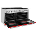 ZLINE 60 in. Dual Fuel Range with Gas Cooktop and Electric Ovens in Stainless Steel with Red Matte Doors (RA-RM-60)