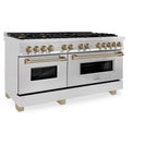 ZLINE Autograph Edition 60 in. 7.4 cu. ft. Legacy Dual Fuel Range with 9 Gas Burners and Double Electric Convection Ovens in Satin Stainless Steel with Champagne Bronze Accents (RASZ-SN-60-CB)