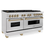 ZLINE Autograph Edition 60 in. 7.4 cu. ft. Legacy Dual Fuel Range with 9 Gas Burners and Double Electric Convection Ovens in Satin Stainless Steel with Champagne Bronze Accents (RASZ-SN-60-CB)