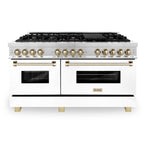 ZLINE Autograph Edition 60 in. 7.4 cu. ft. Legacy Dual Fuel Range with 9 Gas Burners and Double Electric Convection Ovens in Satin Stainless Steel with White Matte Doors and Polished Gold Accents (RASZ-WM-60-G)