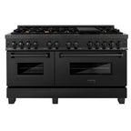 ZLINE 60 in. Dual Fuel Range with Gas Burners and 7.6 cu. ft. Electric Oven in Black Stainless Steel with Brass Burners (RAB-60)