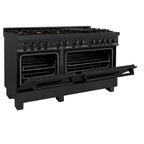 ZLINE 60 in. Dual Fuel Range with Gas Burners and 7.6 cu. ft. Electric Oven in Black Stainless Steel with Brass Burners (RAB-60)