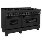ZLINE 60 in. Dual Fuel Range with Gas Burners and 7.6 cu. ft. Electric Oven in Black Stainless Steel with Brass Burners (RAB-60)