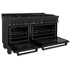 ZLINE 60 in. Dual Fuel Range with Gas Burners and 7.6 cu. ft. Electric Oven in Black Stainless Steel with Brass Burners (RAB-60)