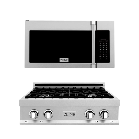 ZLINE Appliance Package - 30" Rangetop, Over The Range Convection Microwave With Traditional Handle In Satin Stainless Steel, 2KP-RTSOTR30