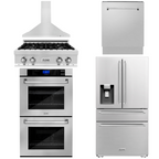 ZLINE Package - 30" Gas Rangetop, Range Hood, Refrigerator, Dishwasher, Double Wall Oven in Stainless Steel