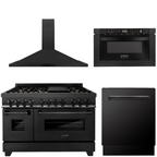 ZLINE Appliance Package - 48 In. Dual Fuel Range, Range Hood, Microwave and Dishwasher in Black Stainless Steel, 4KP-RABRH48-MWDWV