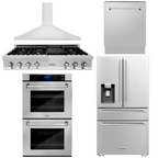 ZLINE Package - 48" Rangetop, Range Hood, Refrigerator with Water and Ice Dispenser, Dishwasher, Double Wall Oven
