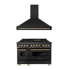 ZLINE Autograph Package - 48 In. Dual Fuel Range, Range Hood in Black Stainless Steel with Champagne Bronze Accents, 2AKP-RABRH48-CB