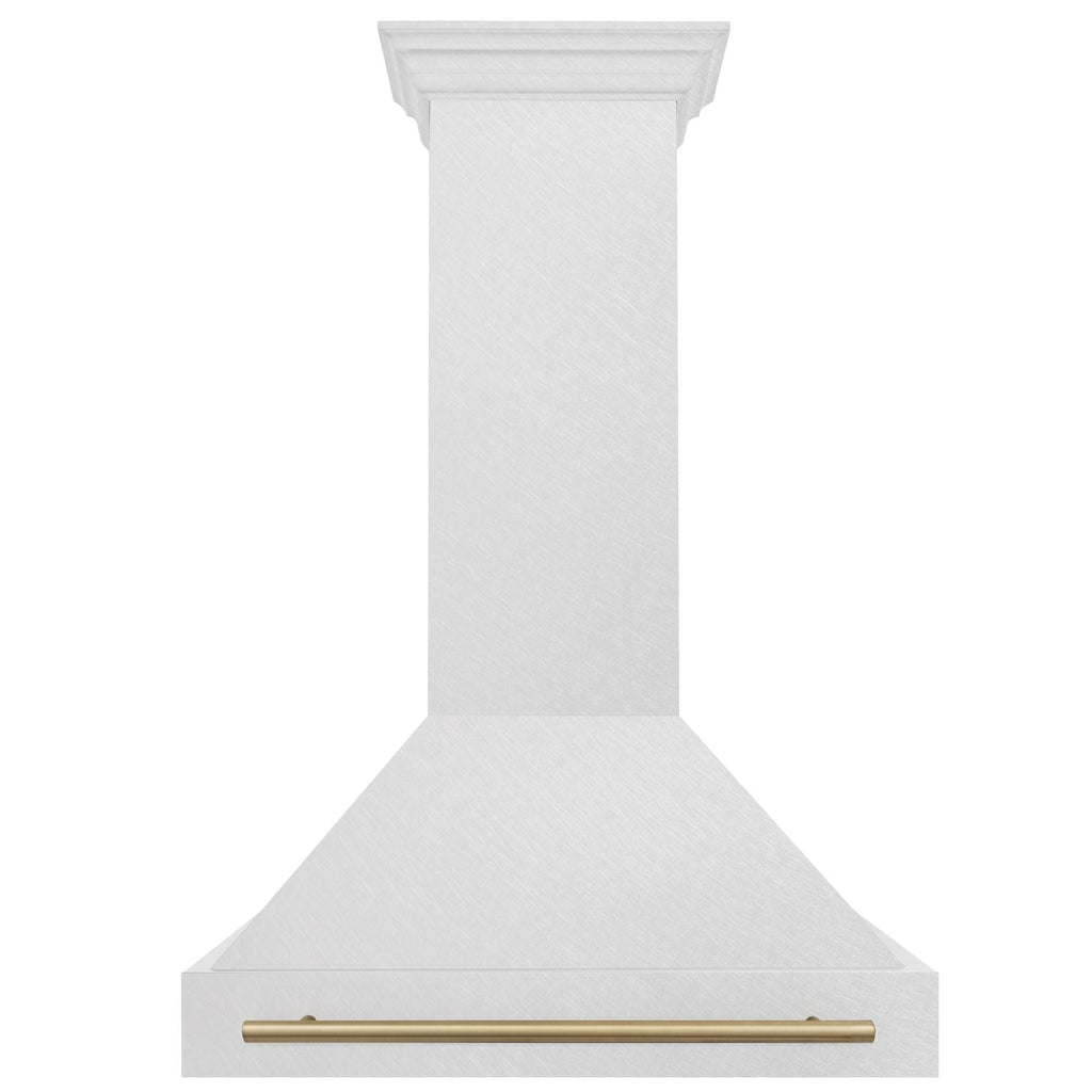 ZLINE 36 in. Wall Mount Range Hood Satin Stainless Steel 400 CFM Champagne Bronze Handle (8654SNZ-36-CB)