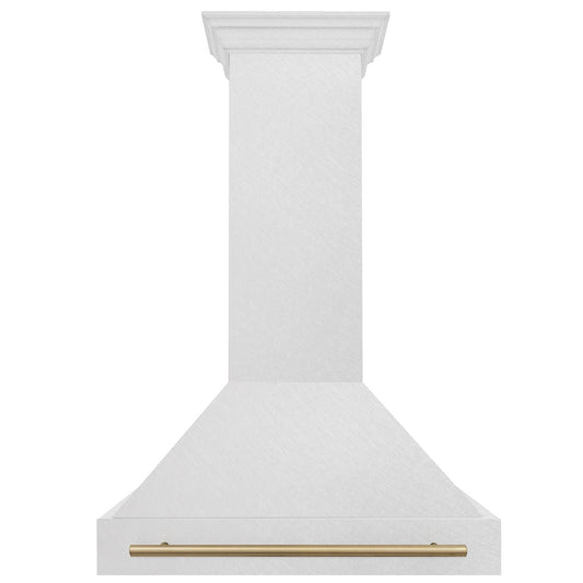 ZLINE 36 in. Wall Mount Range Hood Satin Stainless Steel 400 CFM Champagne Bronze Handle (8654SNZ-36-CB)