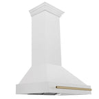 ZLINE 36 in. Wall Mount Range Hood Satin Stainless Steel 400 CFM Champagne Bronze Handle (8654SNZ-36-CB)