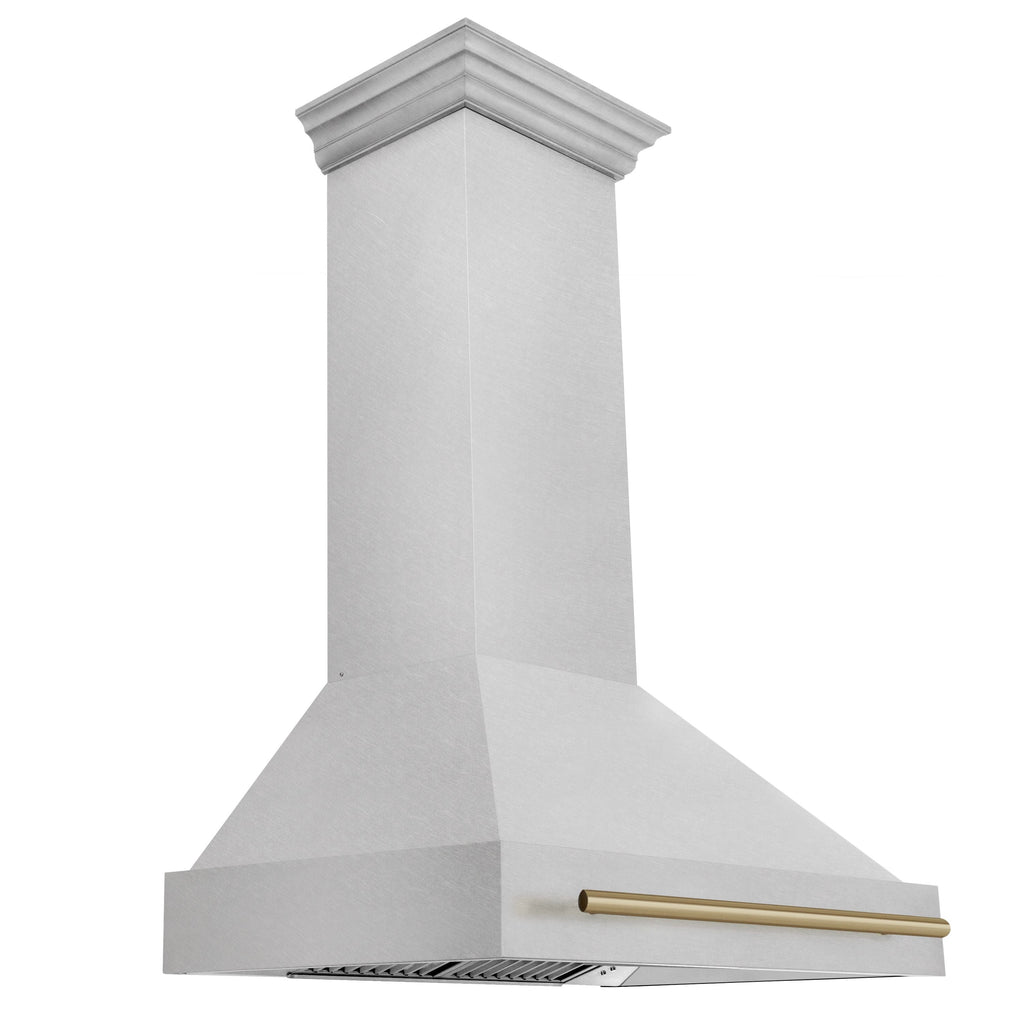 ZLINE 36 in. Wall Mount Range Hood Satin Stainless Steel 400 CFM Champagne Bronze Handle (8654SNZ-36-CB)