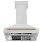 ZLINE 36 in. Wall Mount Range Hood Satin Stainless Steel 400 CFM Champagne Bronze Handle (8654SNZ-36-CB)
