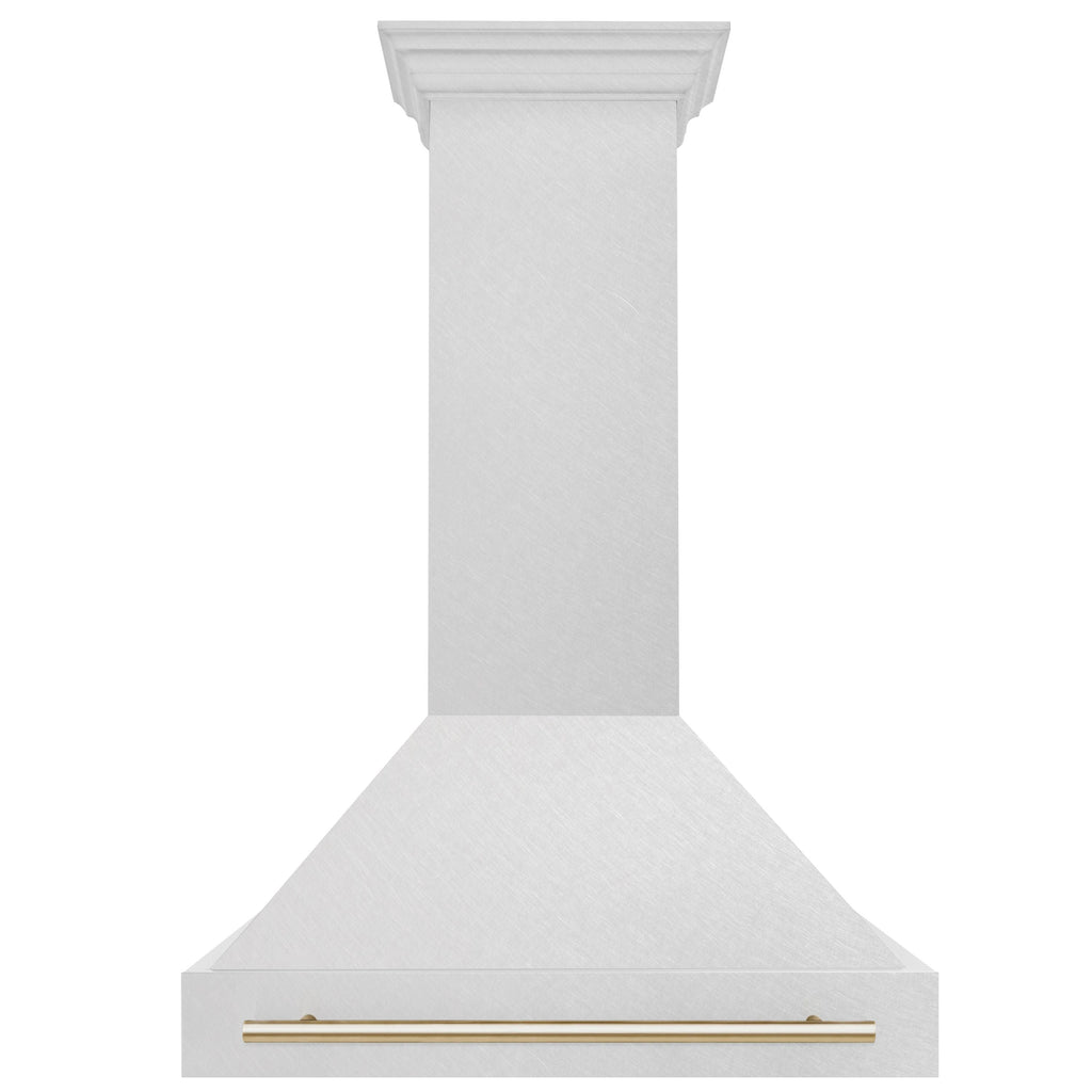 ZLINE 36" Wall Mount Range Hood – Satin Stainless Steel, Polished Gold Handle, 8654SNZ-36-G