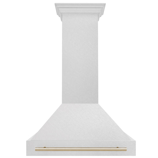 ZLINE 36" Wall Mount Range Hood – Satin Stainless Steel, Polished Gold Handle, 8654SNZ-36-G