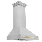 ZLINE 36" Wall Mount Range Hood – Satin Stainless Steel, Polished Gold Handle, 8654SNZ-36-G