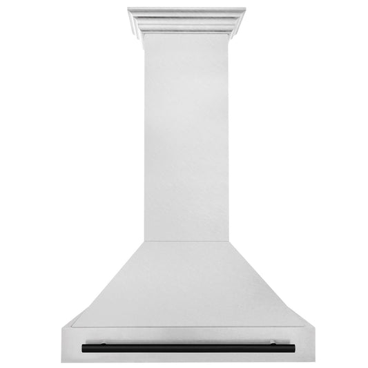ZLINE 36 Inch Wall Mount Range Hood Satin Stainless Steel Matte Black Handle 8654SNZ-36-MB