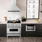 ZLINE 36 Inch Wall Mount Range Hood Satin Stainless Steel Matte Black Handle 8654SNZ-36-MB