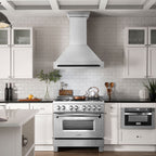 ZLINE 36 Inch Wall Mount Range Hood Satin Stainless Steel Matte Black Handle 8654SNZ-36-MB