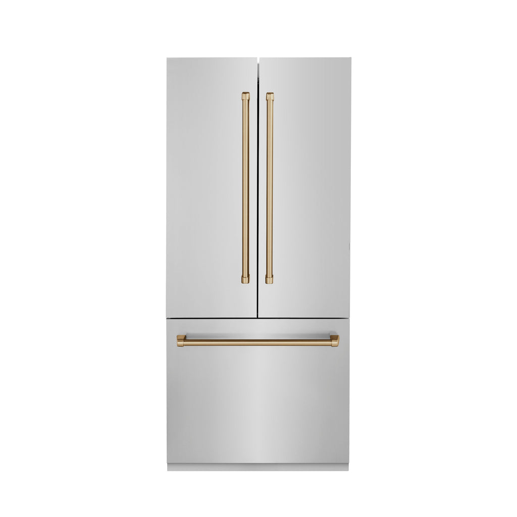 ZLINE Autograph Bronze Package - 48" Rangetop, 48" Range Hood, Dishwasher, Built-In Refrigerator, Microwave Drawer, Wall Oven