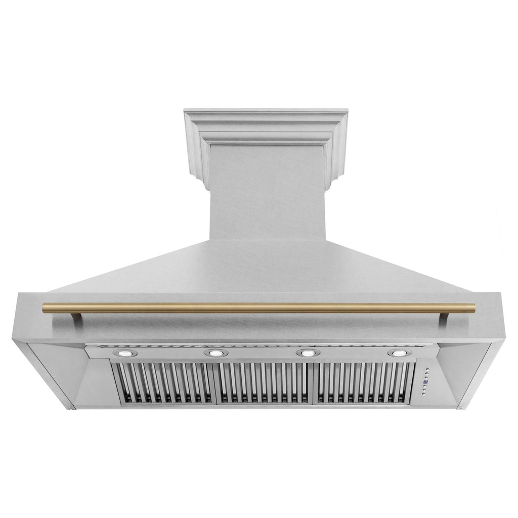 ZLINE Autograph Package - 48 In. Gas Range and Range Hood in Satin Stainless Steel with Champagne Bronze Accents, 2AKPR-RGSRH48-CB