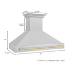 ZLINE 48 Inch Wall Mount Range Hood Satin Stainless Steel Polished Gold Handle Autograph Edition (8654SNZ-48-G)