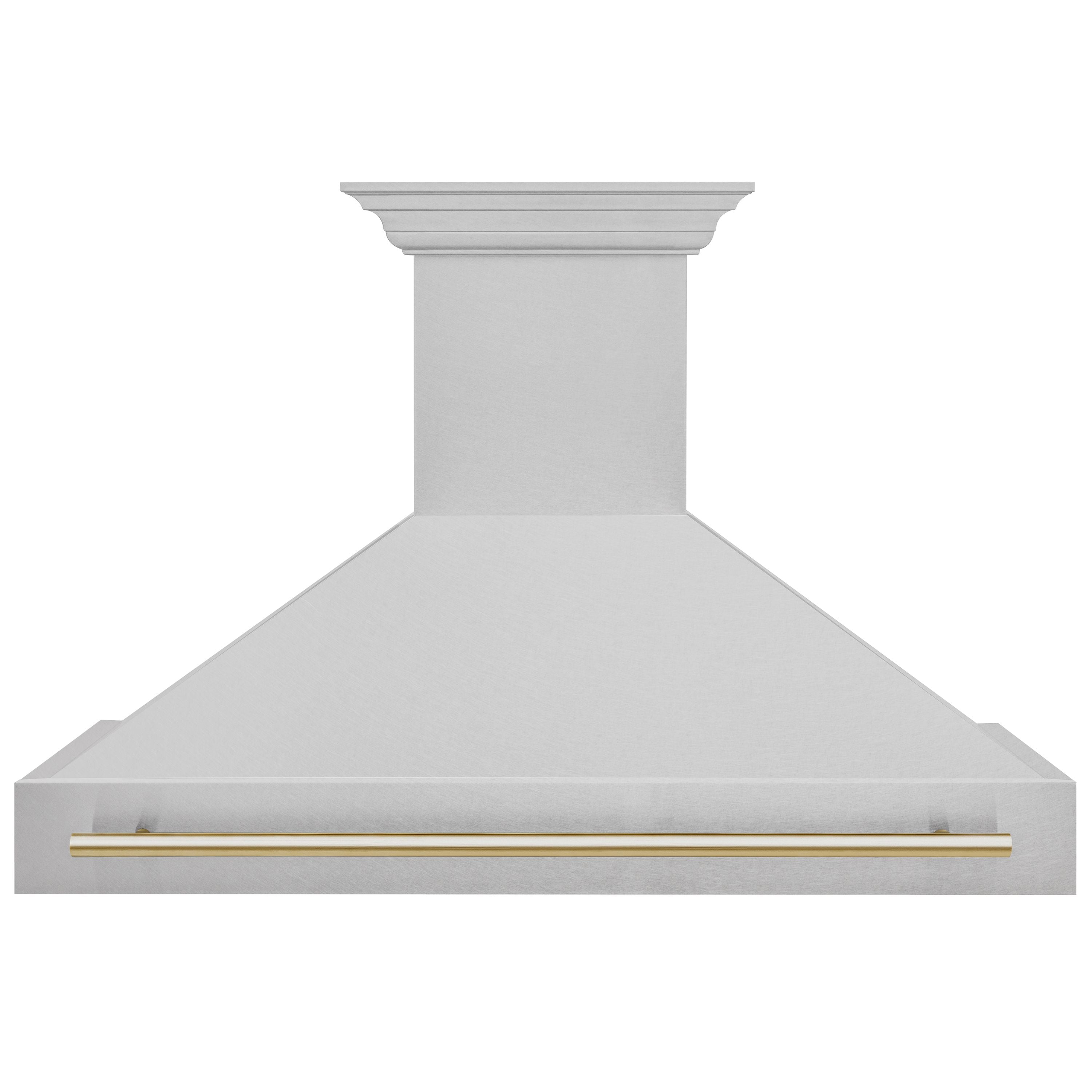 ZLINE 48 Inch Wall Mount Range Hood Satin Stainless Steel Polished Gold Handle Autograph Edition (8654SNZ-48-G)