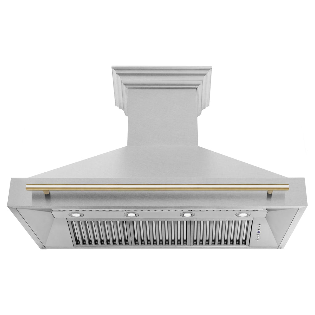 ZLINE Autograph Package - 48 In. Gas Range and Range Hood in Satin Stainless Steel with Gold Accents, 2AKPR-RGSRH48-G