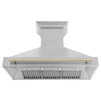 ZLINE Autograph Package - 48 In. Dual Fuel Range and Range Hood in Satin Stainless Steel with Gold Accents, 2AKPR-RASRH48-G