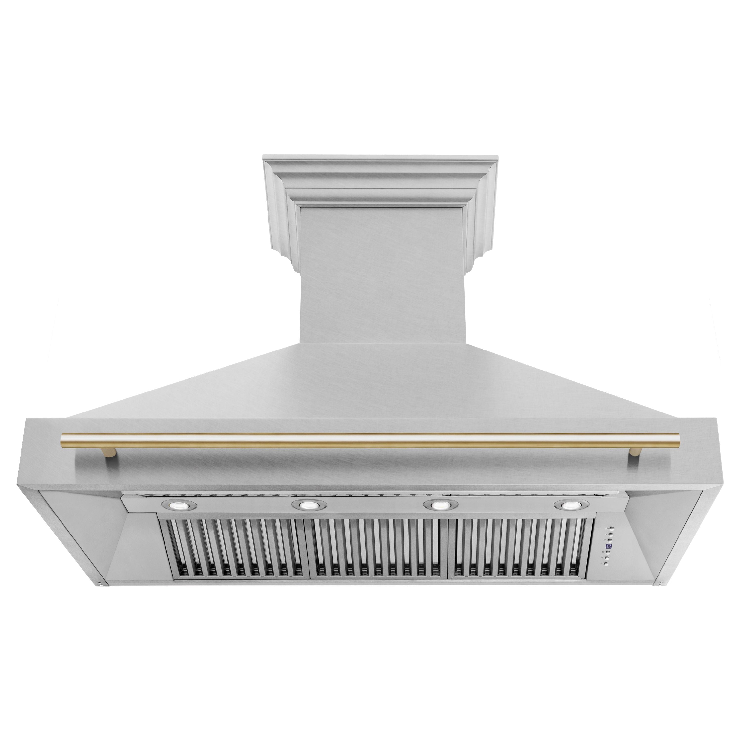 ZLINE Autograph Package - 48 In. Dual Fuel Range and Range Hood in Satin Stainless Steel with Gold Accents, 2AKPR-RASRH48-G