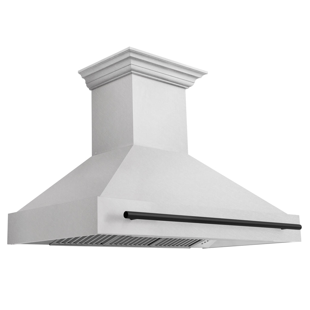 ZLINE 48 in. Wall Mount Range Hood Satin Stainless Steel 700 CFM Matte Black Handle (8654SNZ-48-MB)